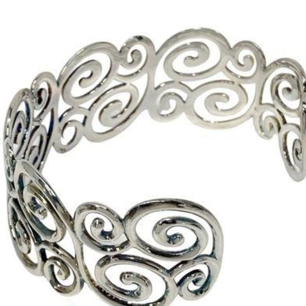 Sterling Silver 925 Cuff Bracelet - scroll filgree design, adjustable size